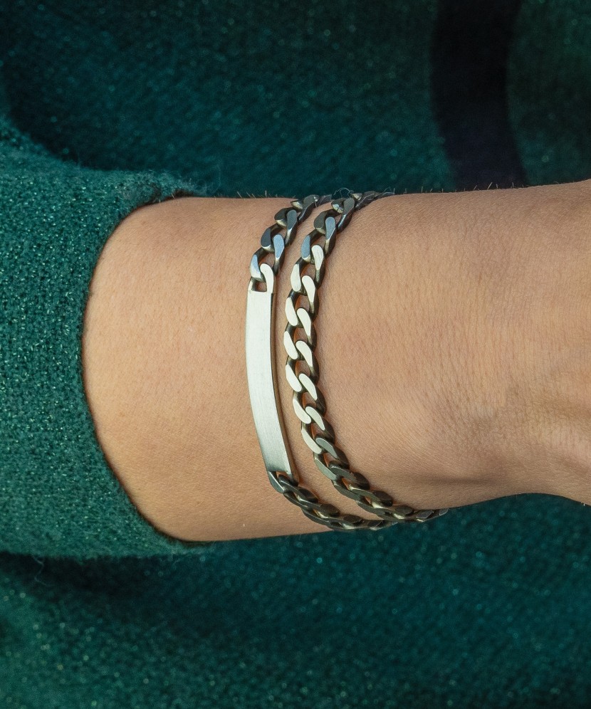 Sidabrinė apyrankė su plokštele "Curb" 6.6mm - Sidabrinės apyrankės - Goldinga