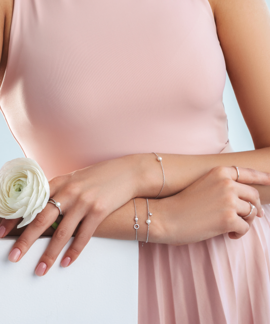 Sidabrinė apyrankė su perlu ir cirkoniu - Perlų apyrankės - Goldinga