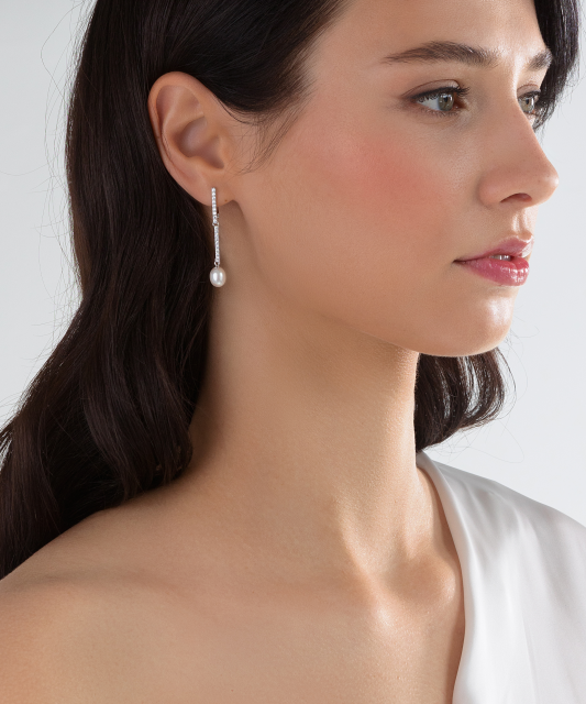 Sidabriniai auskarai su perlais ir cirkoniais - Auskarai su perlais - Goldinga