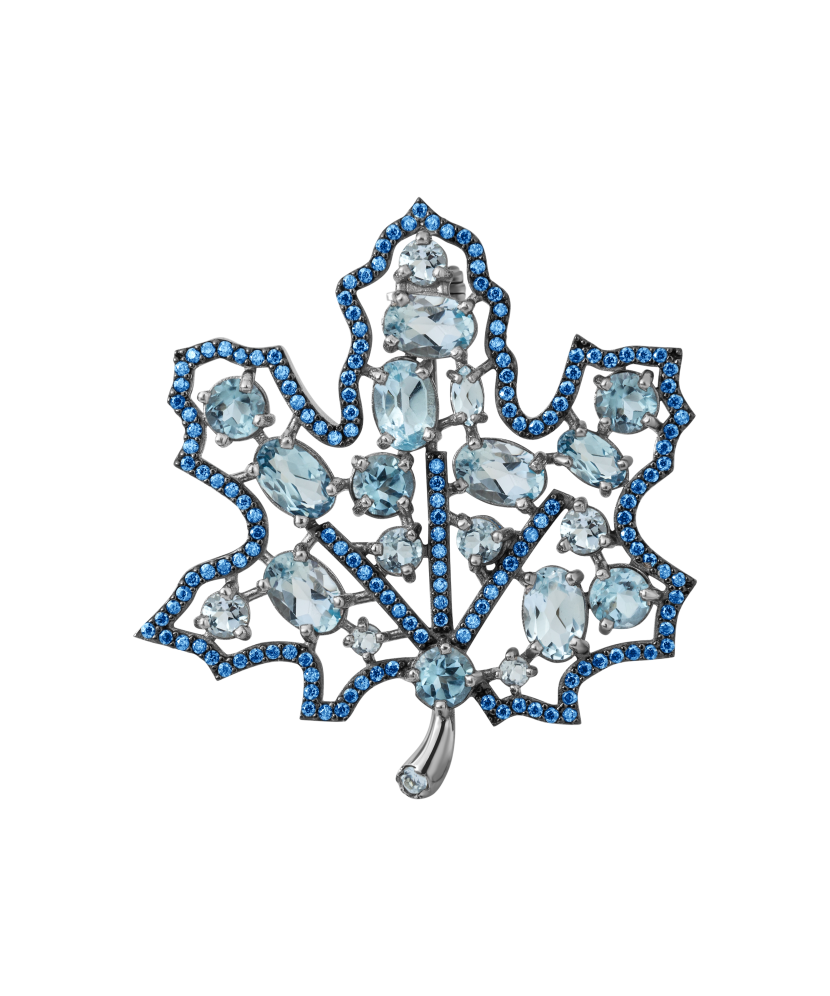 Sidabrinė Sagė Su Cirkoniais ir alpanitais "Klevo Lapas" - Sagės - Goldinga