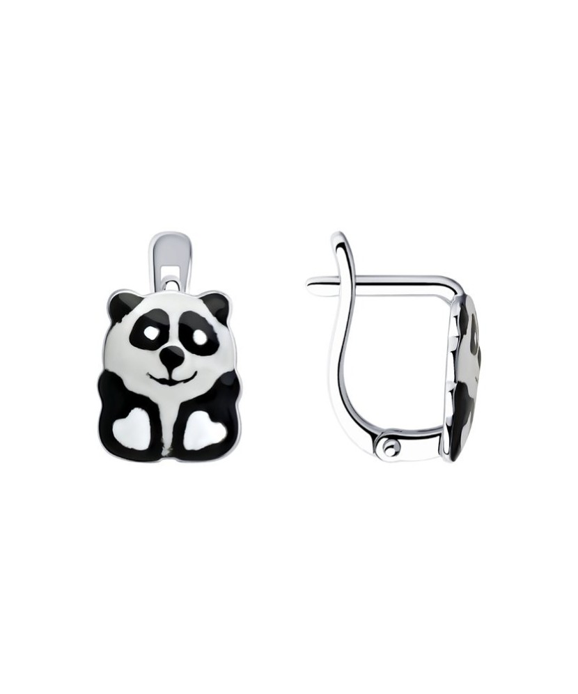 Sidabriniai auskarai su emale "Panda" - Sidabriniai auskarai - Goldinga