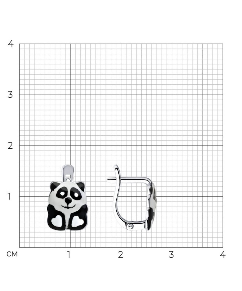Sidabriniai auskarai su emale "Panda" - Sidabriniai auskarai - Goldinga