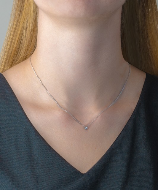 Balto aukso grandinėlė su briliantiniu pakabuku - Auksinės grandinėlės su pakabukais - Goldinga