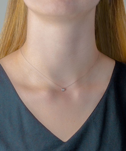 Balto aukso grandinėlė su cirkonio pakabuku - Perkamiausi - Goldinga