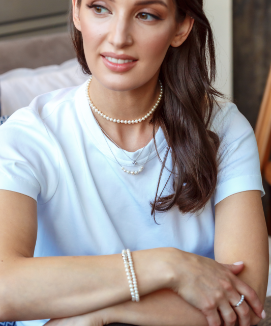 Sidabrinė grandinėle su Perlais ir cirkoniu - Perlų vėriniai - Goldinga