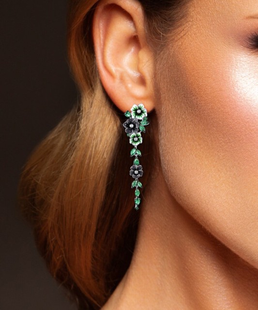 Sidabriniai auskarai su špineliais, emale ir cirkoniais - Vasaros kolekcija - Goldinga