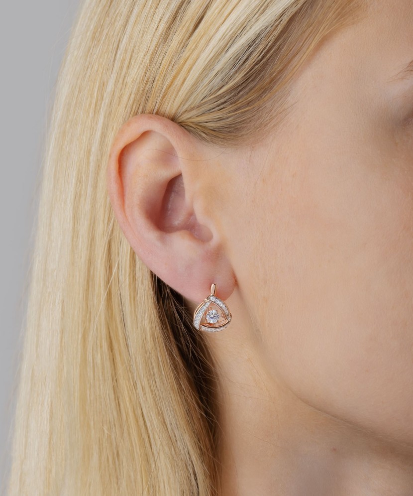 Paauksuoti sidabriniai auskarai su cirkoniais - Sidabriniai auskarai - Goldinga