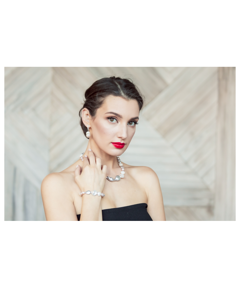 Sidabriniai auskarai su natūraliu perlu ir cirkoniais - Auskarai su perlais - Goldinga