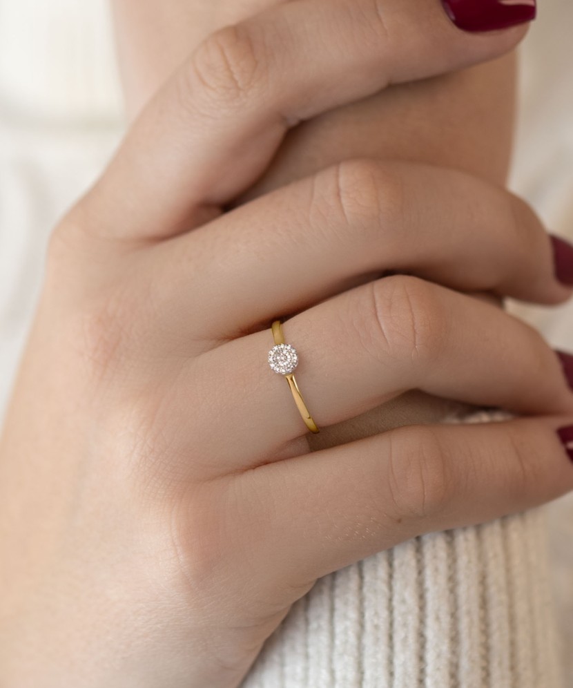 Geltono aukso žiedas su deimantais - Auksiniai Žiedai su brangakmeniais - Goldinga