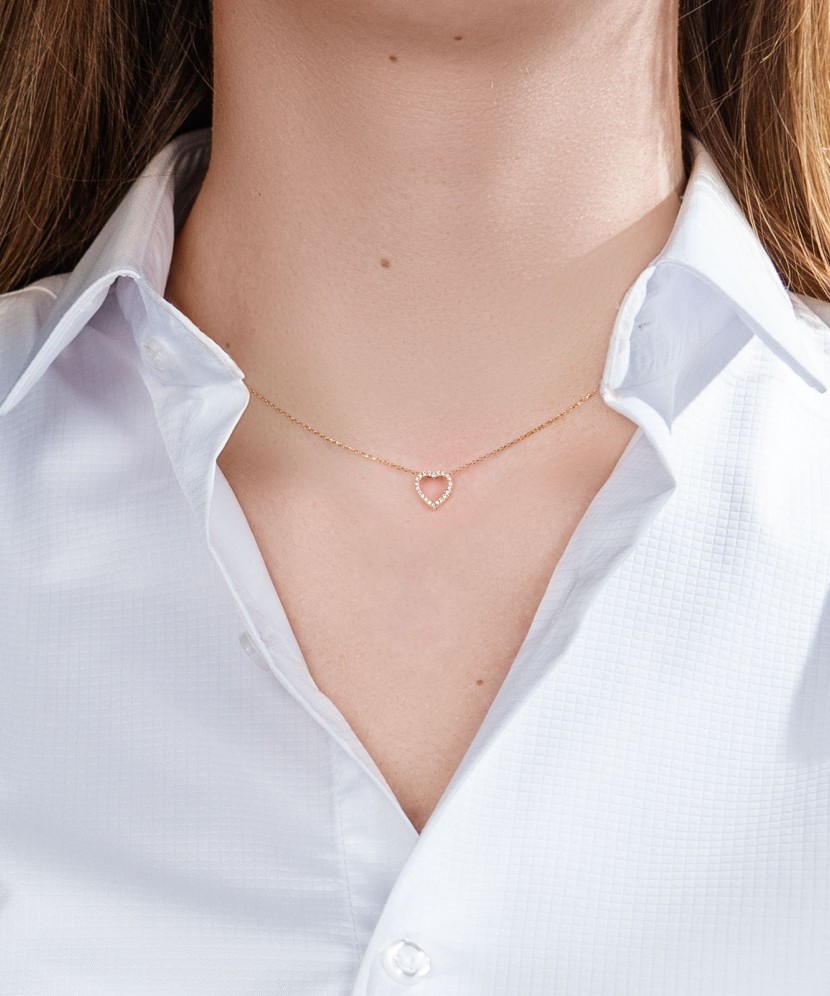 Auksinė grandinėlė su cirkonio pakabuku "Širdelė" - Auksinės grandinėlės su pakabukais - Goldinga