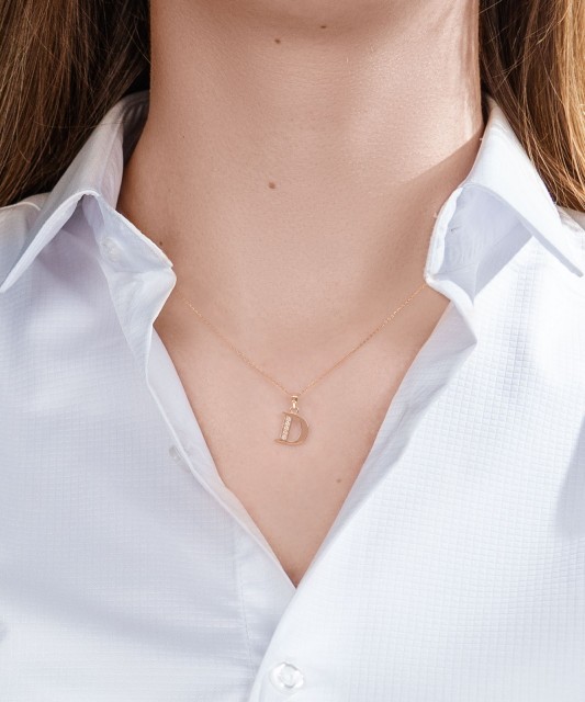 Auksinis pakabukas su cirkoniais raidė D - Auksiniai pakabukai - Goldinga