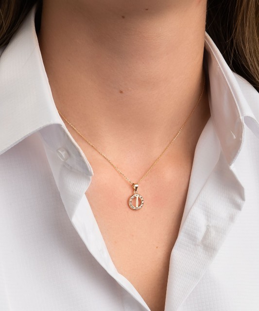 Auksinis pakabukas su cirkoniais raidė I - Auksiniai pakabukai - Goldinga