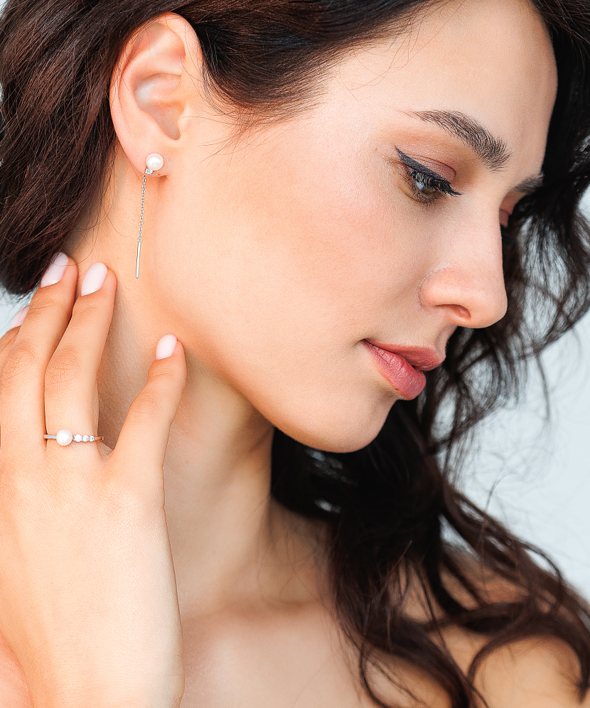 Sidabriniai auskarai su perlais ir cirkoniais - Auskarai su perlais - Goldinga