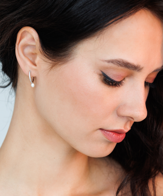 Sidabriniai auskarai su perlais ir cirkoniais - Auskarai su perlais - Goldinga