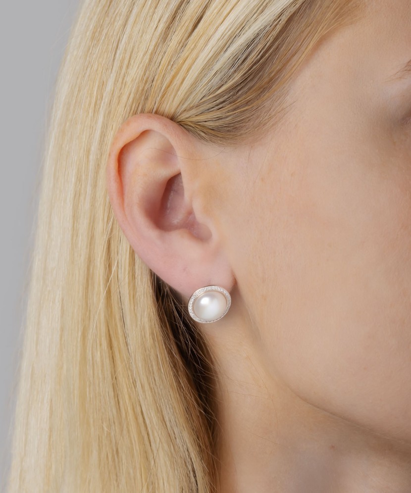 Auksiniai auskarai su deimantais ir perlais - Auksiniai Auskarai su brangakmeniais - Goldinga