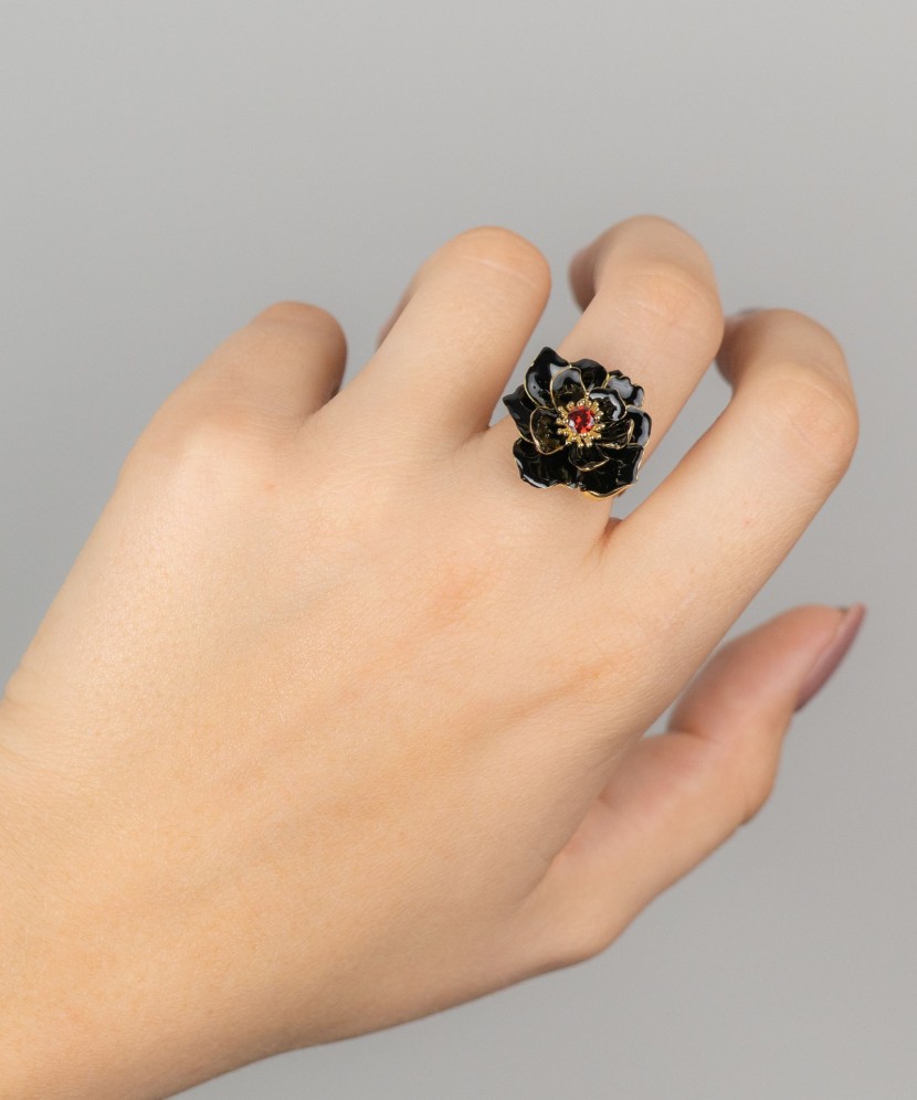 Sidabrinis Paauksuotas Žiedas Su Emale Ir cirkoniu - Sidabriniai žiedai - Goldinga