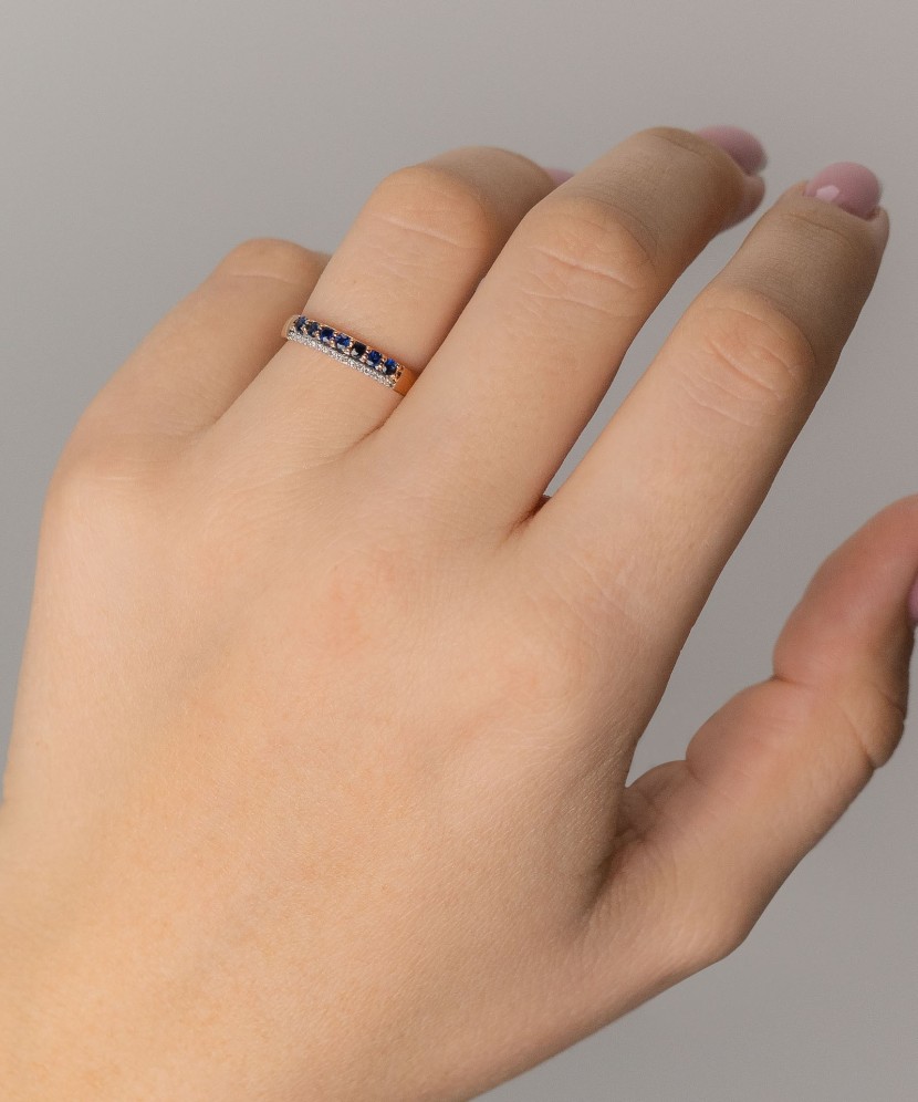 Auksinis žiedas su safyrais ir briliantais - Auksiniai Žiedai su brangakmeniais - Goldinga