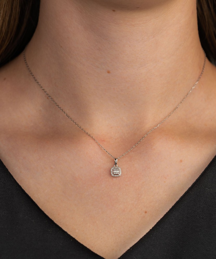 Balto aukso pakabukas su deimantais - Pakabukai su brangakmeniais - Goldinga