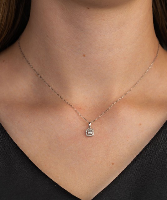 Balto aukso pakabukas su deimantais - Pakabukai su brangakmeniais - Goldinga