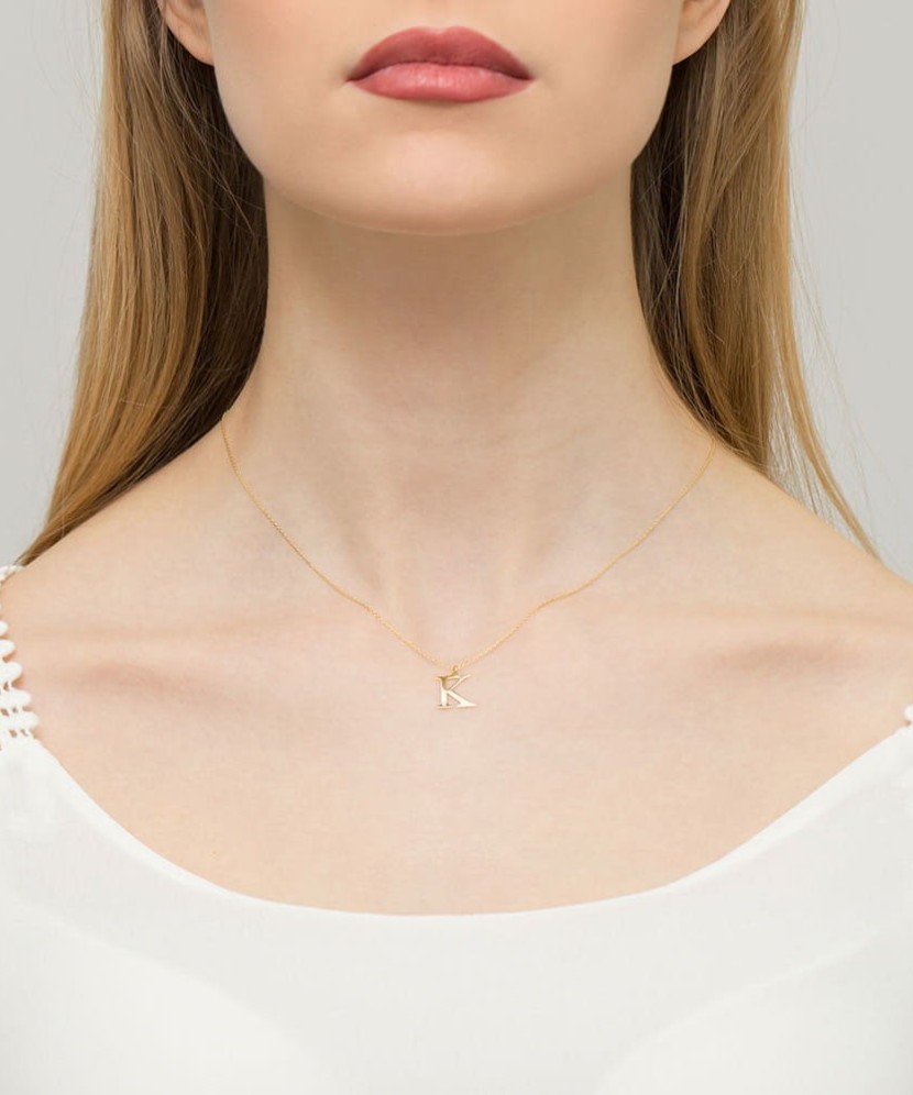 Auksinis pakabukas su deimantu raidė K - Pakabukai su brangakmeniais - Goldinga