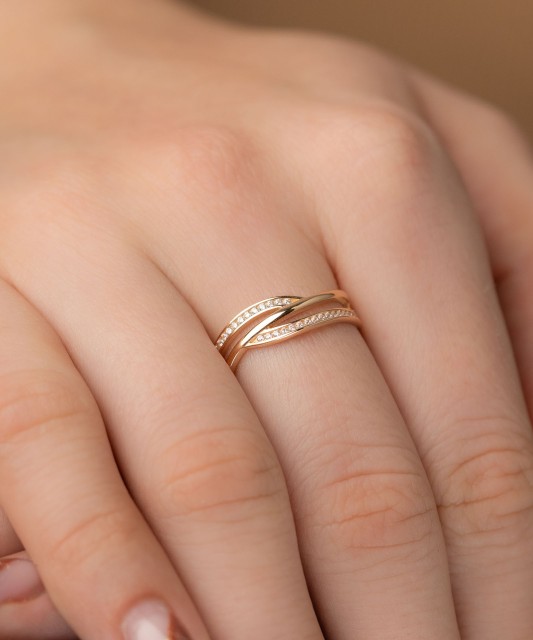 Auksinis žiedas su cirkoniais - Auksiniai žiedai - Goldinga