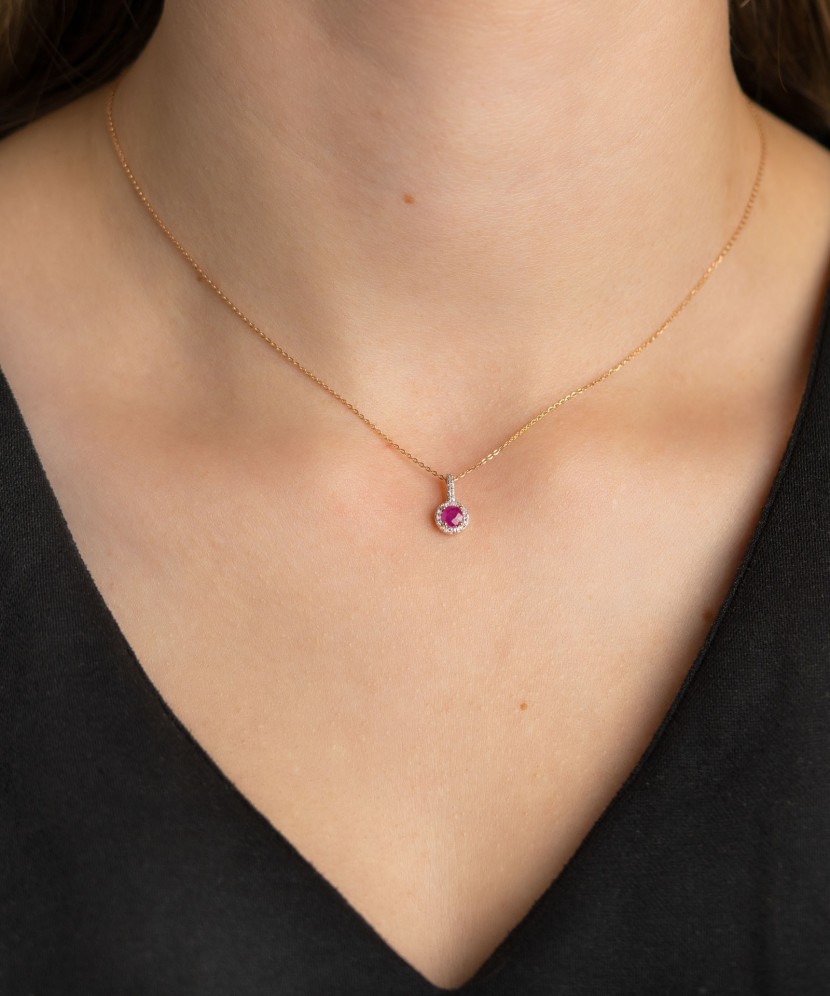 Auksinis pakabukas su rubinu ir deimantais - Pakabukai su brangakmeniais - Goldinga