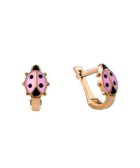 Vaikiški auksiniai auskarai su emale "Boružėlės" - Auksiniai auskarai - Goldinga