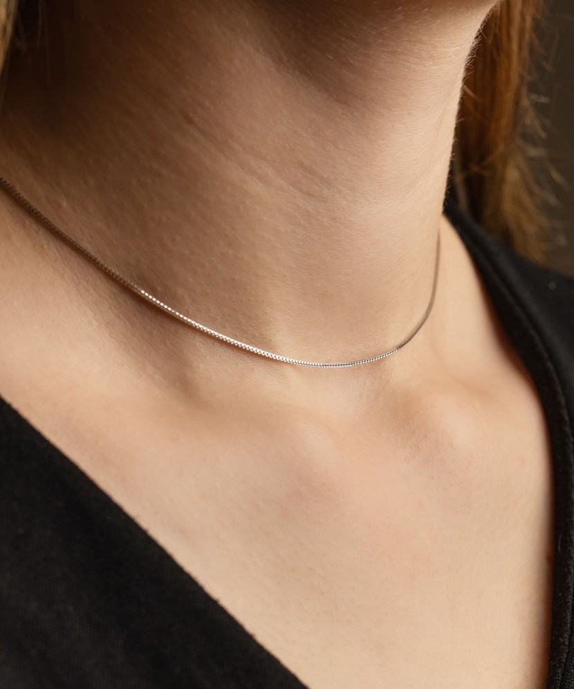 Balto aukso grandinėlė "box" 0.8mm - Auksinės grandinėlės - Goldinga