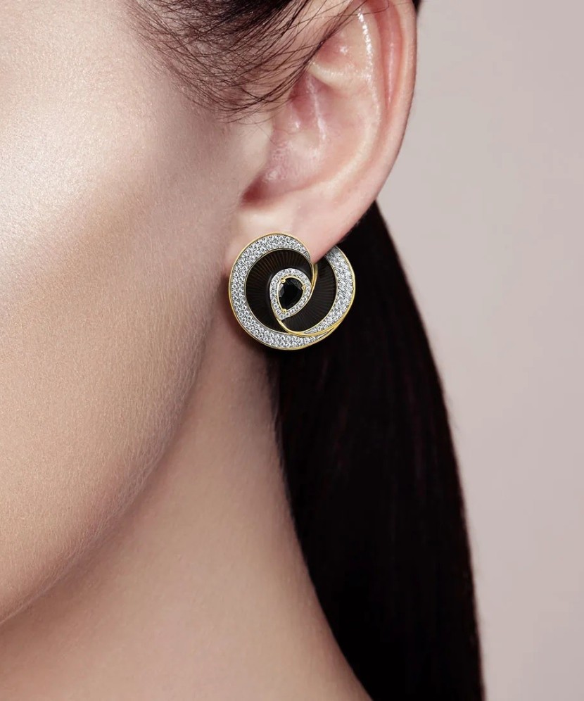 Paauksuoti sidabriniai auskarai su cirkoniais ir emale