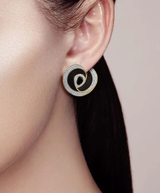 Paauksuoti sidabriniai auskarai su cirkoniais ir emale