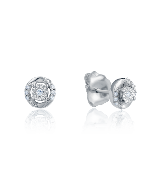 Balto aukso auskarai su deimantais - Auksiniai Auskarai su brangakmeniais - Goldinga