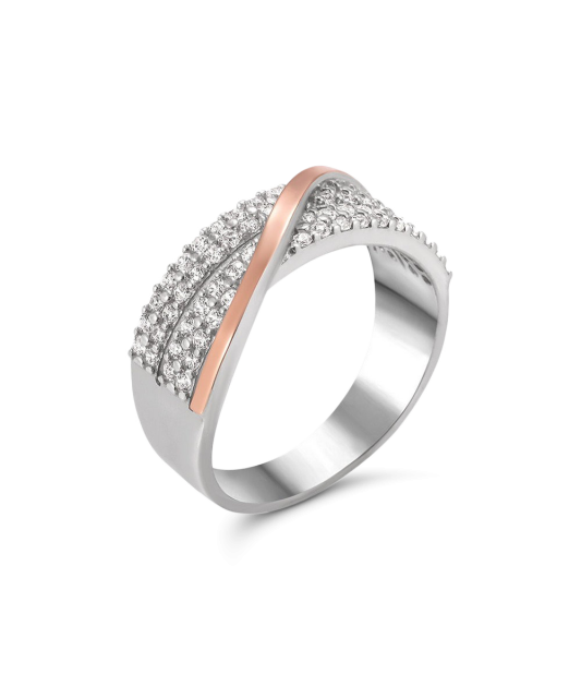 Sidabrinis žiedas su cirkoniais dengtas auksu - Sidabriniai žiedai - Goldinga