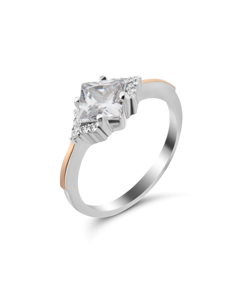 Sidabrinis žiedas su cirkoniais dengtas auksu - Sidabriniai žiedai - Goldinga