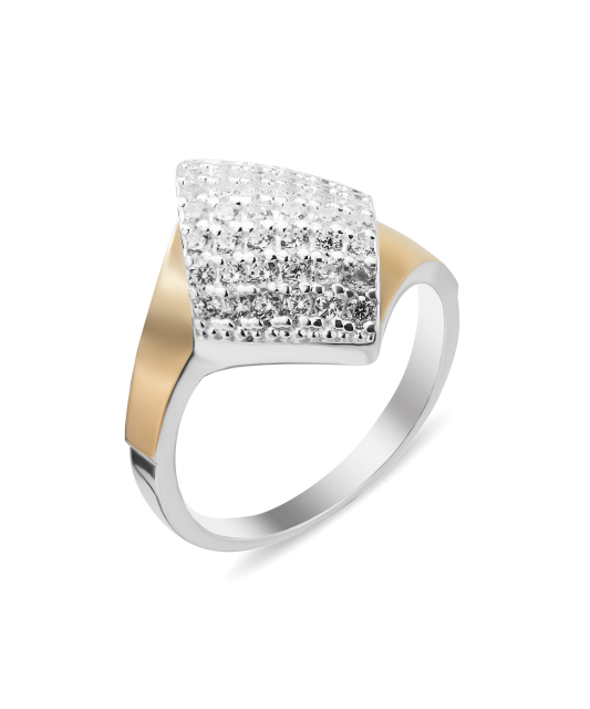 Sidabrinis žiedas su cirkoniais dengtas auksu - Sidabriniai žiedai - Goldinga