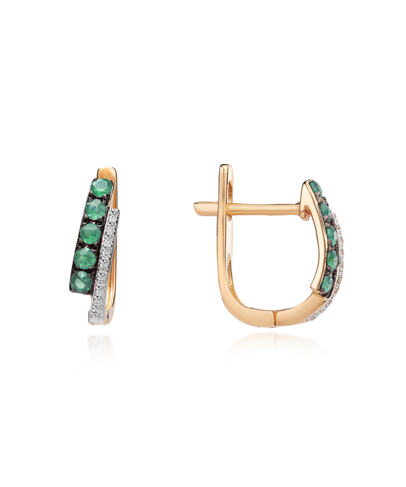 Auksiniai auskarai su deimantais ir smaragdais - Auksiniai Auskarai su brangakmeniais - Goldinga