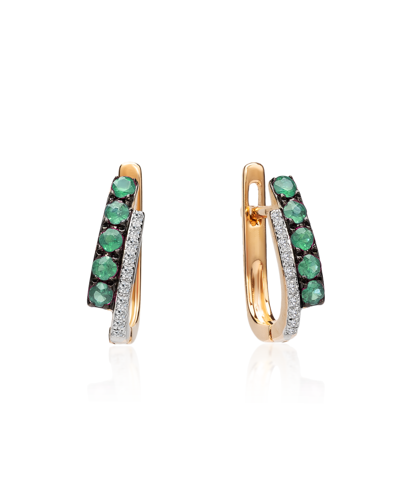 Auksiniai auskarai su deimantais ir smaragdais - Auksiniai Auskarai su brangakmeniais - Goldinga