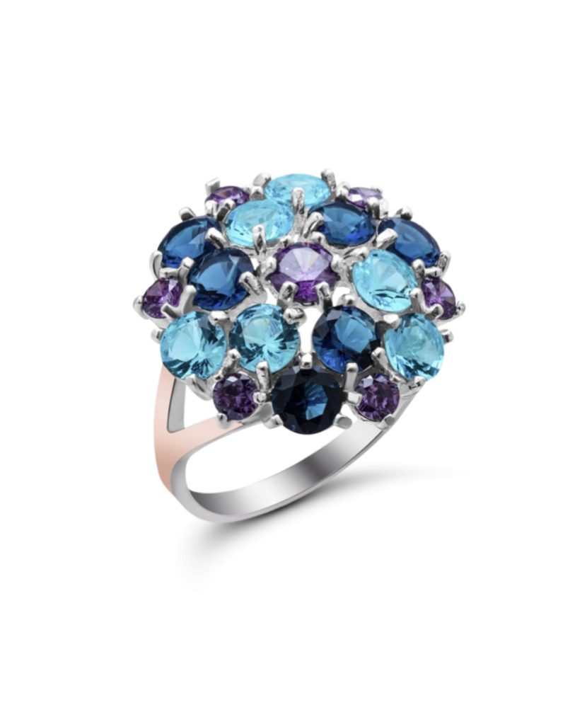 Sidabrinis žiedas su cirkoniais dengtas auksu - Sidabriniai žiedai - Goldinga