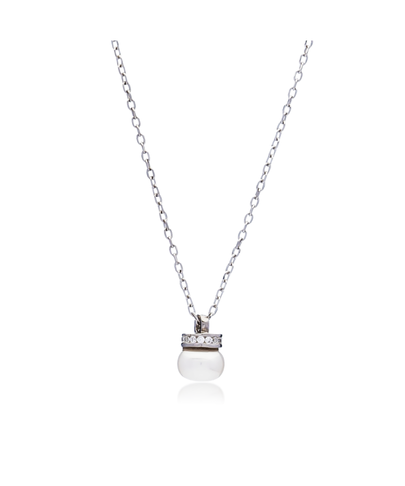 Sidabrinė grandinėlė su perlo pakabuku ir cirkoniais - Sidabrinės grandinėlės su pakabukais - Goldinga