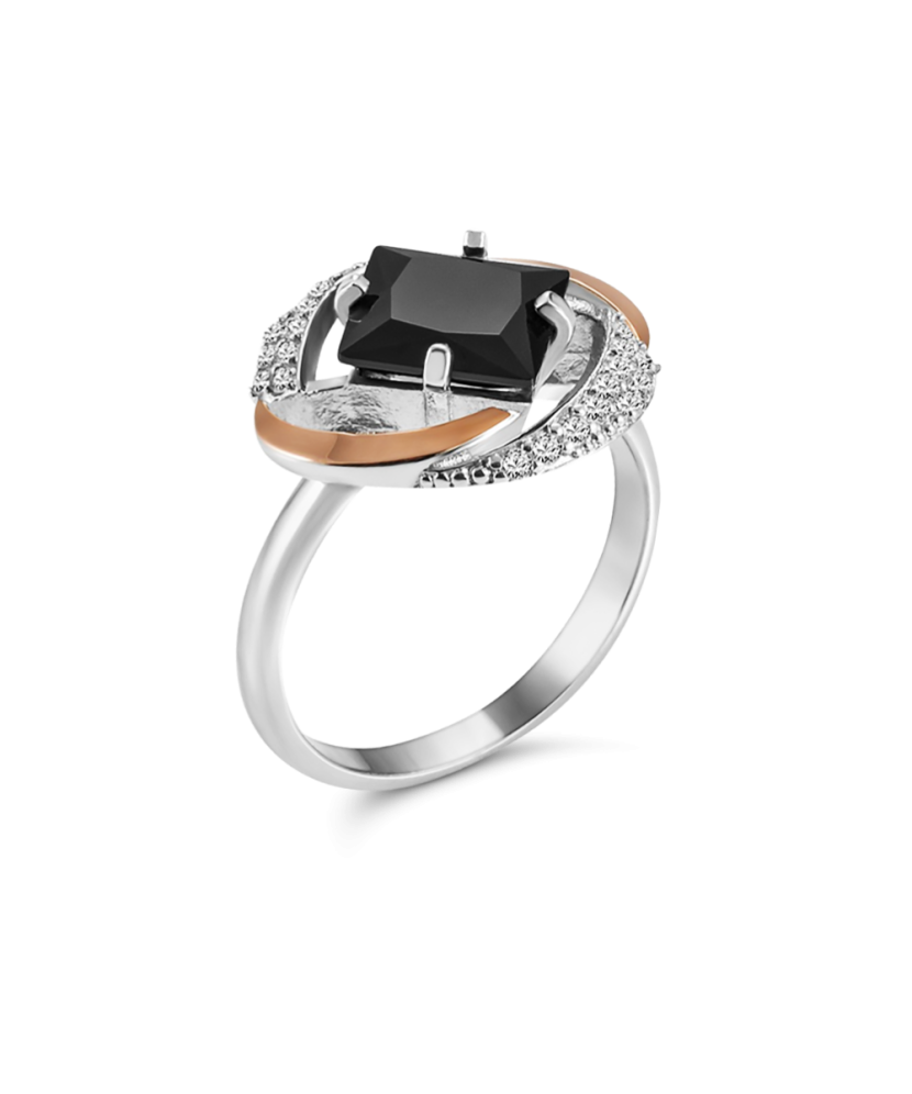 Sidabrinis žiedas su cirkoniais dengtas auksu - Sidabriniai žiedai - Goldinga