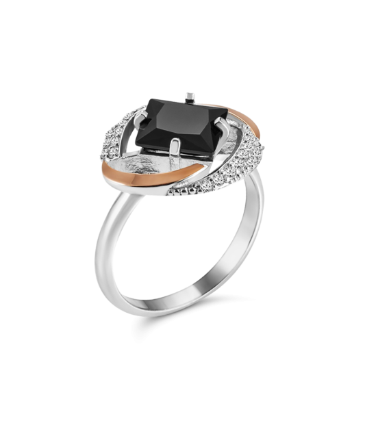 Sidabrinis žiedas su cirkoniais dengtas auksu - Sidabriniai žiedai - Goldinga