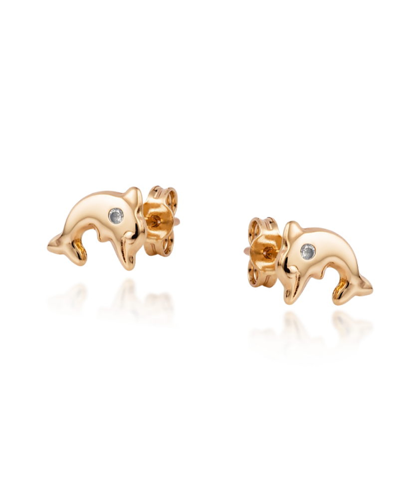 Auksiniai auskarai su cirkoniais "Delfinas" - Auksiniai auskarai - Goldinga