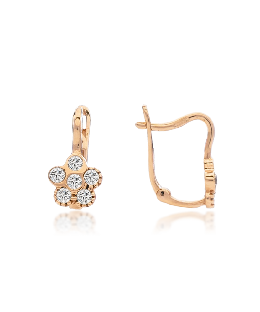 Auksiniai vaikiški auskarai su cirkoniais "Gėlytės" - Vaikiški auskarai - Goldinga