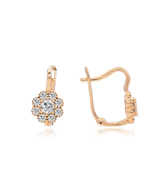 Auksiniai vaikiški auskarai su cirkoniais "Gėlytės" - Vaikiški auskarai - Goldinga