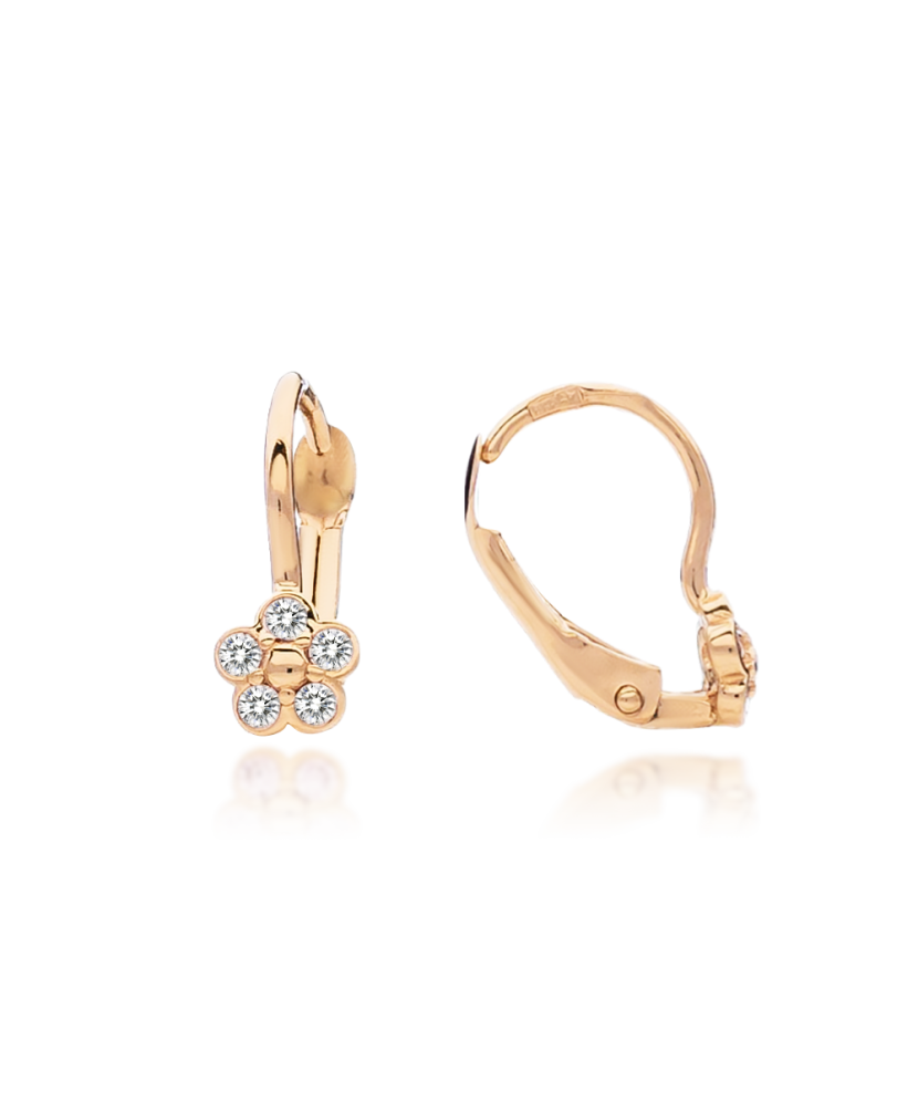 Auksiniai vaikiški auskarai su cirkoniais "Gėlytės" - Vaikiški auskarai - Goldinga