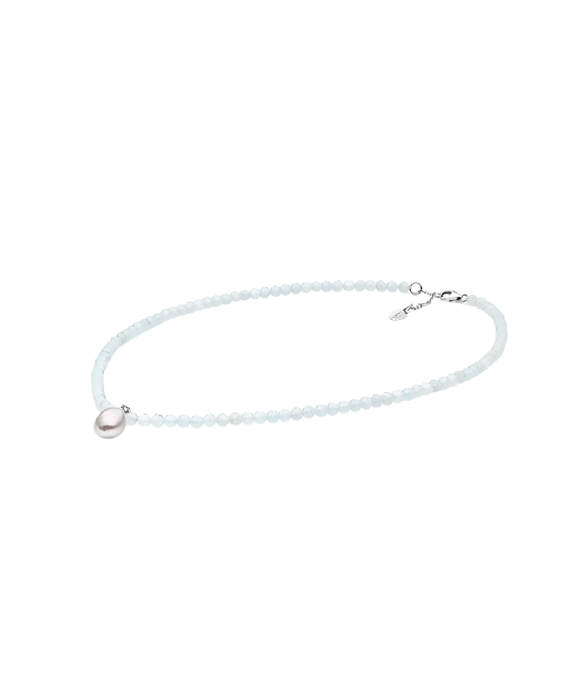 Vėrinys su perlu ir akvamarinais - Perlų vėriniai - Goldinga