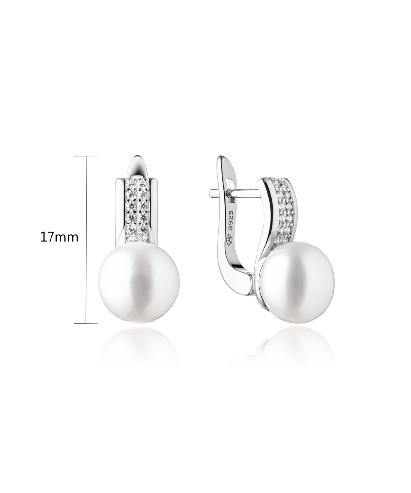 Sidabriniai auskarai su cirkoniais ir natūraliais perlais - Auskarai su perlais - Goldinga