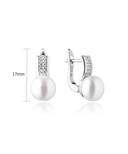 Sidabriniai auskarai su cirkoniais ir natūraliais perlais - Auskarai su perlais - Goldinga