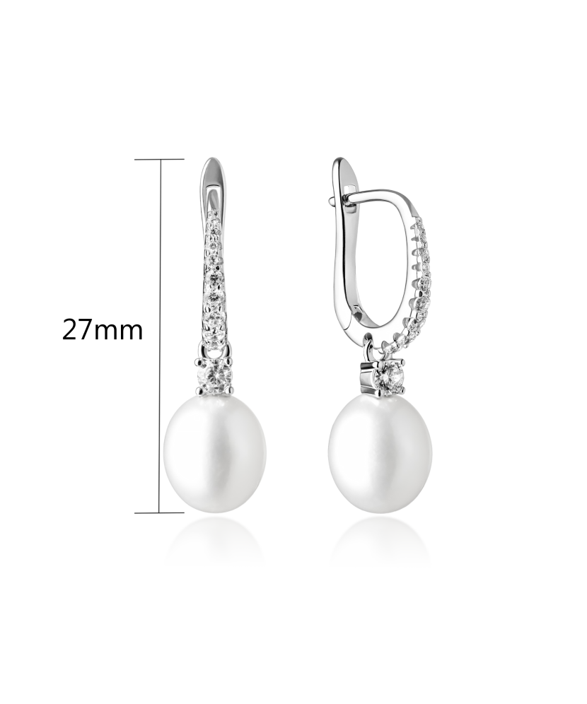 Sidabriniai auskarai su natūraliu perlu ir cirkoniais - Auskarai su perlais - Goldinga