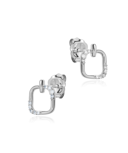 Balto aukso auskarai su deimantais - Auksiniai Auskarai su brangakmeniais - Goldinga