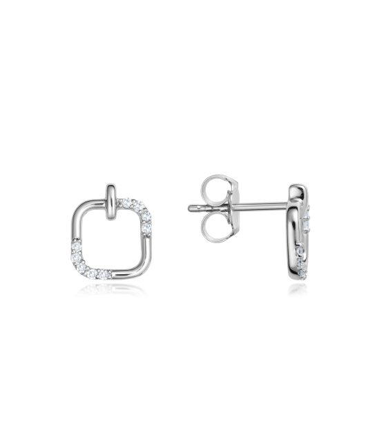 Balto aukso auskarai su deimantais - Auksiniai Auskarai su brangakmeniais - Goldinga